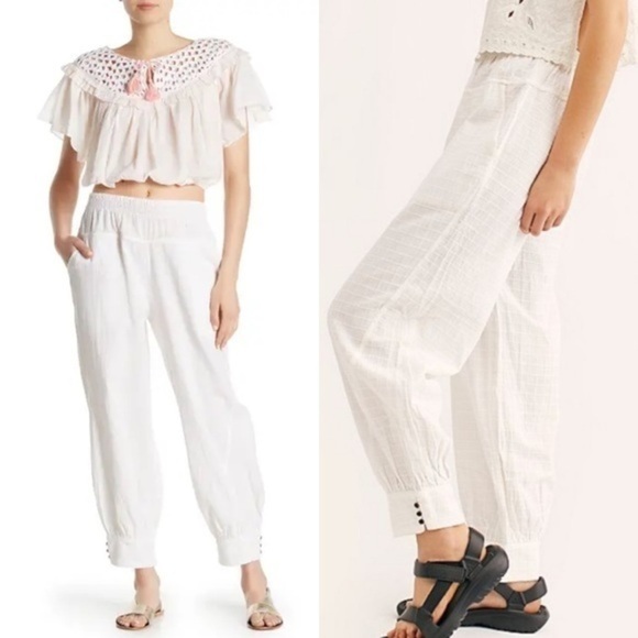 Free People Pants - Free People Check it Woven Cuff Pants in Ivory